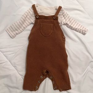 Carter’s Overalls & Stripe Onesie Two Piece Set Brown Size Newborn